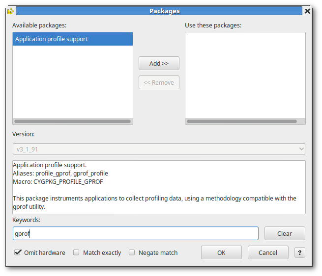 Configuration Tool Install GProf Package