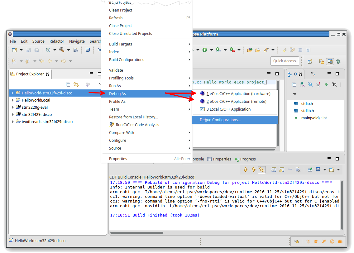 Creating eCos launch configurations