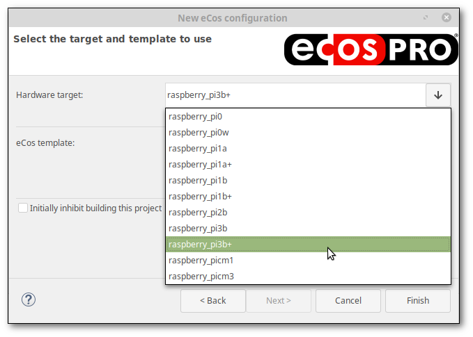 eCos target and template selection