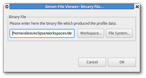 Gmon File Viewer: select binary