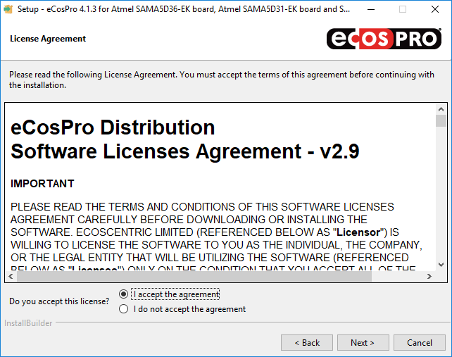 License Agreement Screen