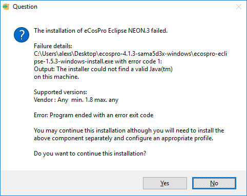 Missing Java Error Dialog