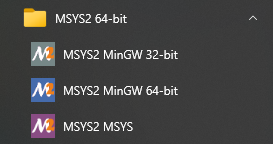 Windows MSYS2 Menu