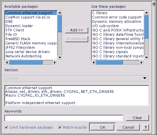 Packages dialog box