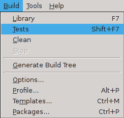 Selecting the Build Tests menu item