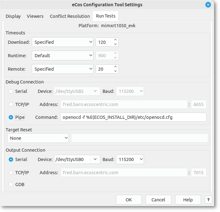 Run Tests Properties dialog box