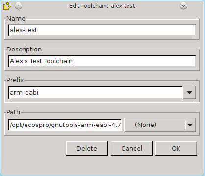 Toolchain editing dialog