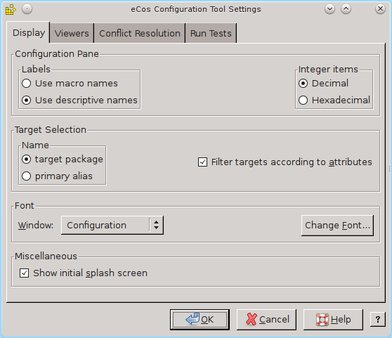 Settings dialog, Display tab